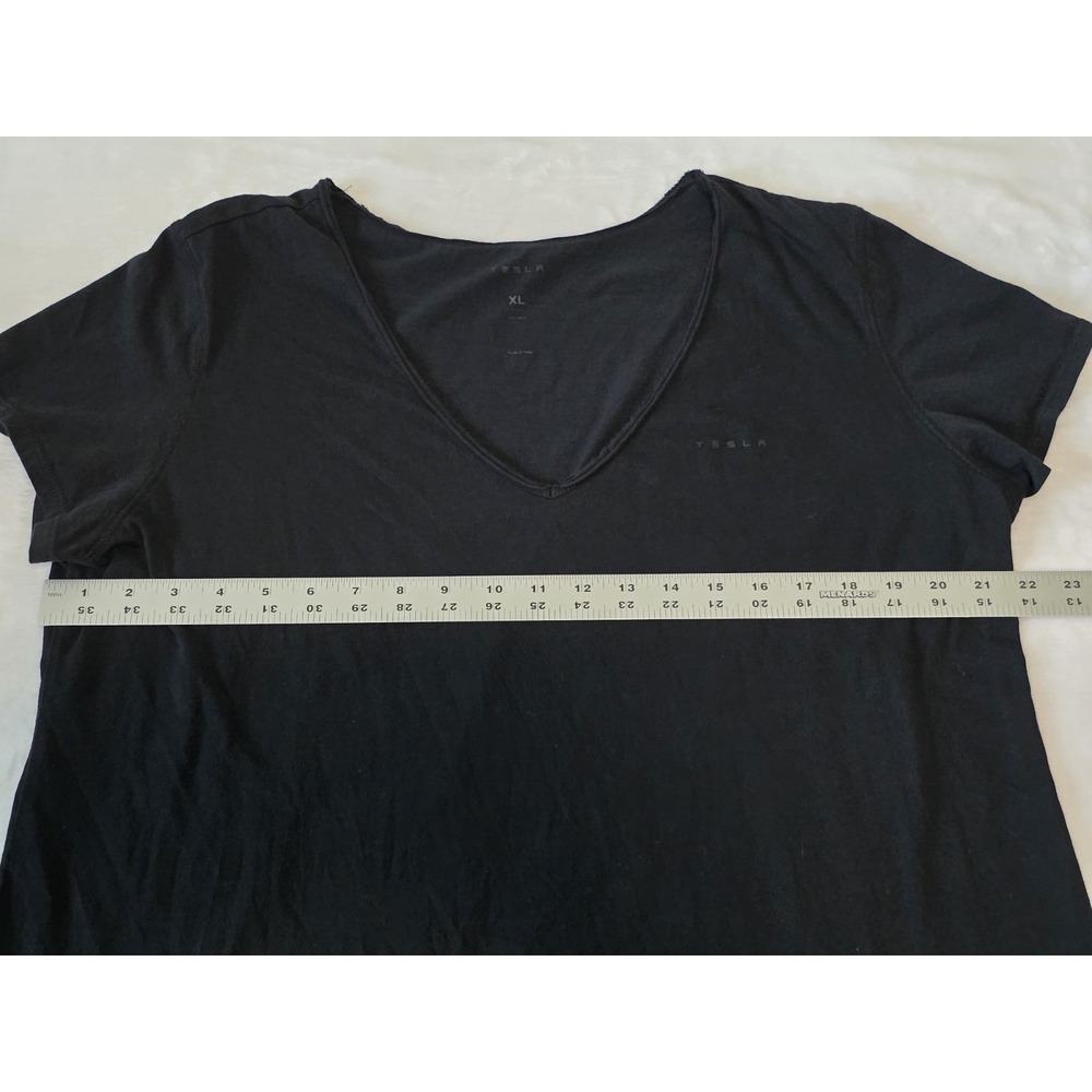 TESLA Womens XL black wordmark short sleeve v neck 100% cotton tee Spellout - Picture 5 of 8